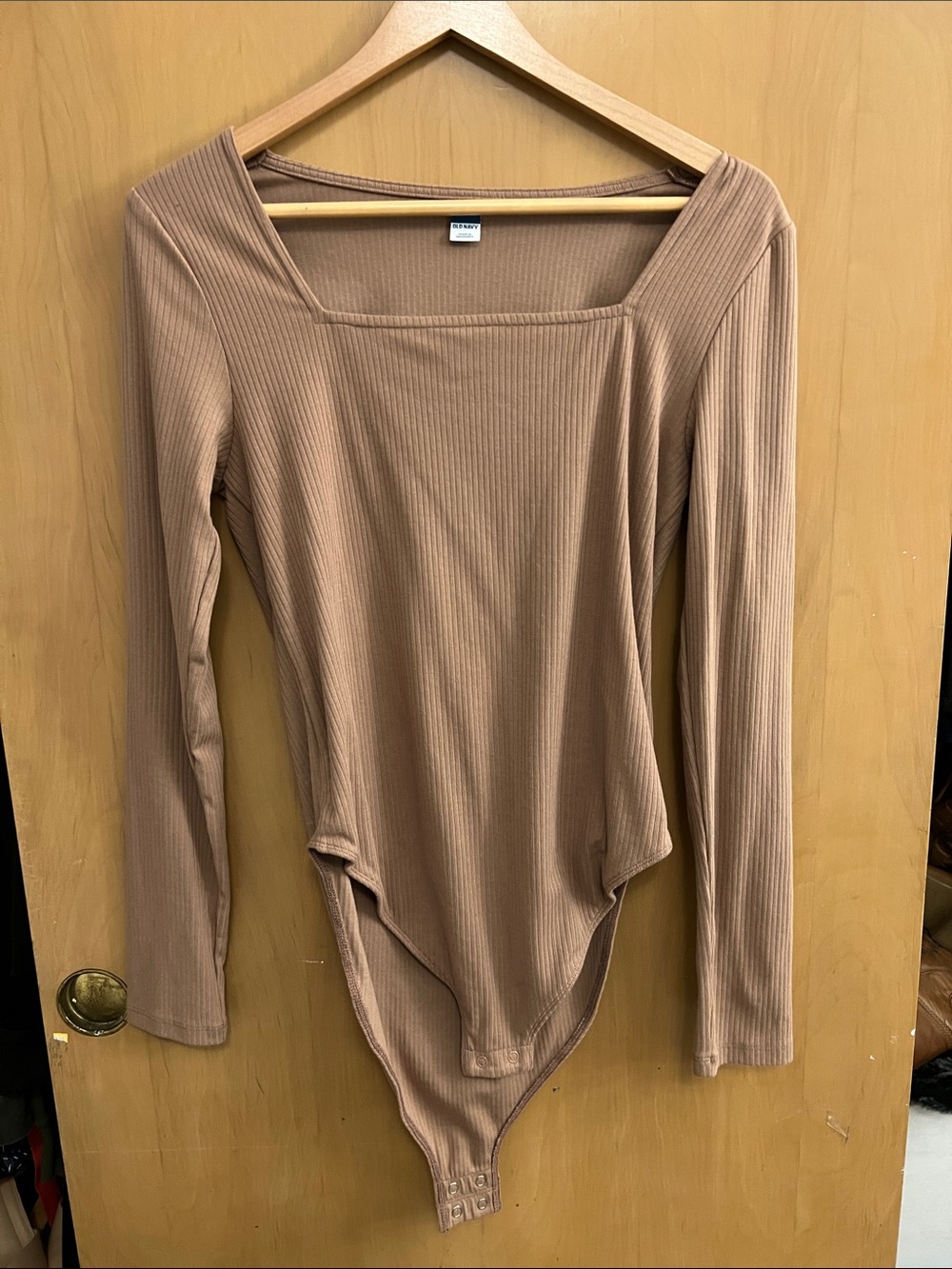 Old Navy Ribbed Square Neck Long-Sleeve Bodysuit - Taupe
